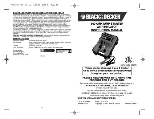 500 AMP JUMP-STARTER WITH INFLATOR INSTRUCTION MANUAL