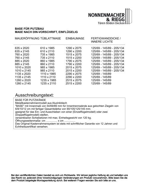 Montageanleitung Schiebetür- Mauerkastensystem System: Base