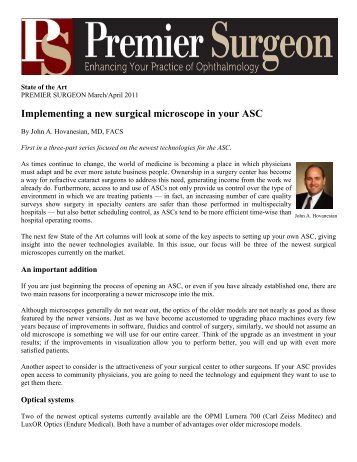 Implementing a new surgical microscope in your ASC - TrueVision ...