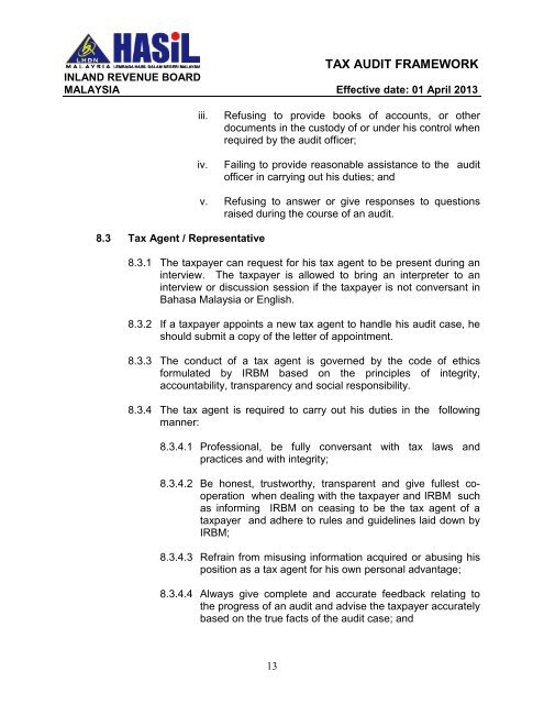 IRB Tax Audit Framework 2013_Tax Audit, Petroleum Tax Audit ...