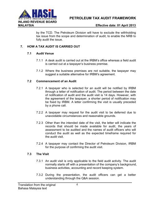 IRB Tax Audit Framework 2013_Tax Audit, Petroleum Tax Audit ...