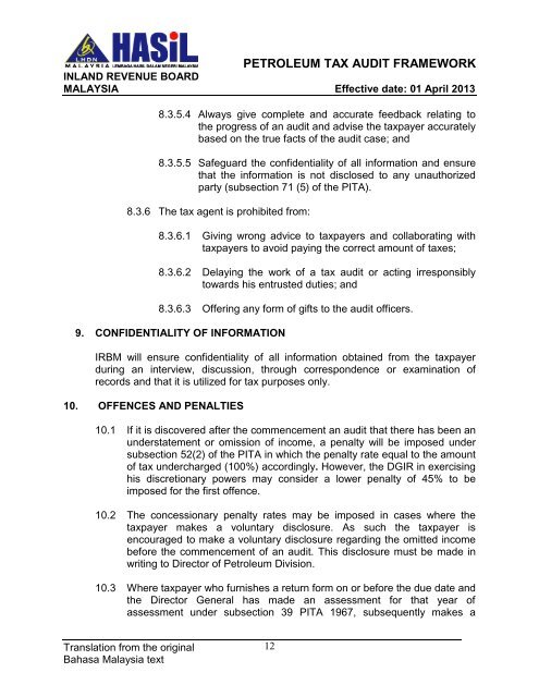 IRB Tax Audit Framework 2013_Tax Audit, Petroleum Tax Audit ...