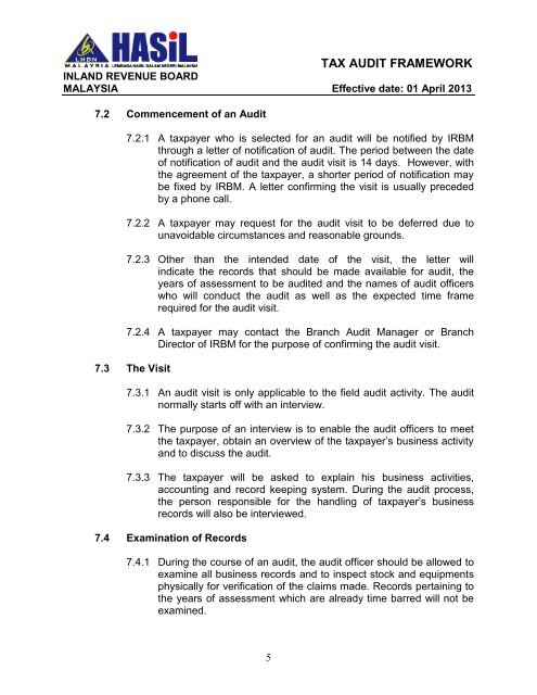 IRB Tax Audit Framework 2013_Tax Audit, Petroleum Tax Audit ...