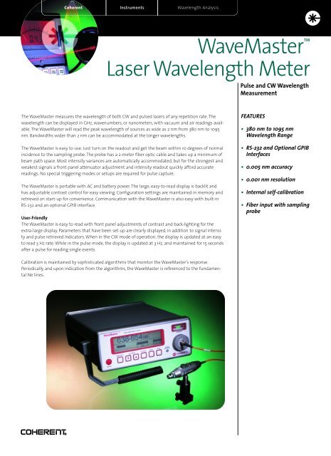WaveMasterâ¢ Laser Wavelength Meter - Coherent