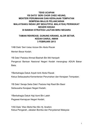 Teks Ucapan Ketua Pengarah Bagi Perhimpunan Pagi  - JPBD