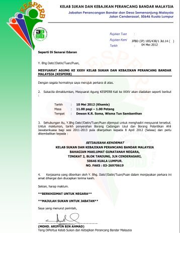 Surat & Borang Usul Mesyuarat Agong KESPERB - JPBD