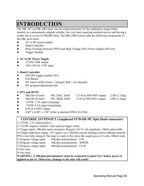 MK-1000 LASER SYSTEM - Kigre, Inc.