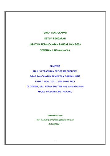 Teks Ucapan Ketua Pengarah Bagi Perhimpunan Pagi  - JPBD