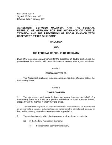agreement between malaysia and the federal republic of germany ...