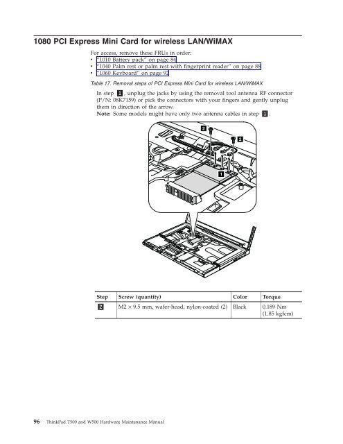 Thinkpad T500 and W500 Hardware Maintenance Manual - Lenovo