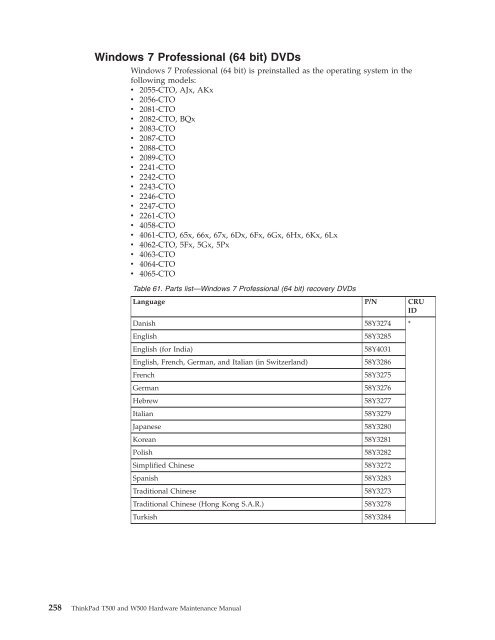 Thinkpad T500 and W500 Hardware Maintenance Manual - Lenovo