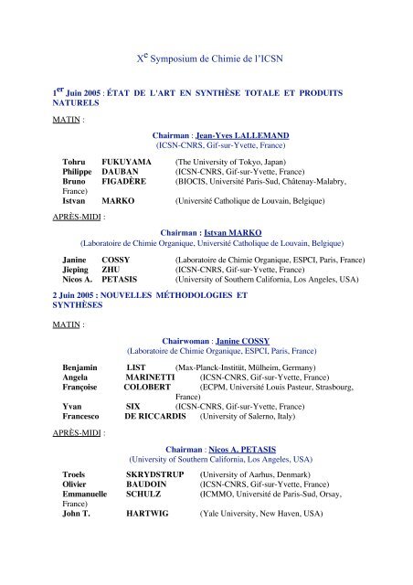 Xe Symposium de Chimie de l'ICSN - CNRS