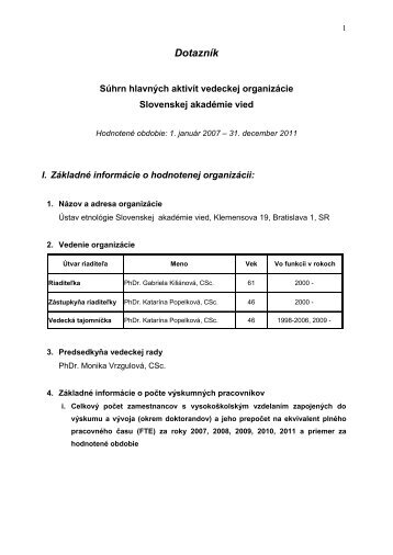 DotaznÃ­k - Ãstav etnolÃ³gie SAV