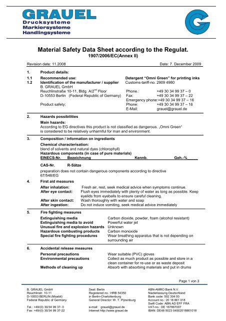 Material Safety Data Sheet according to the Regulat. - B. Grauel GmbH