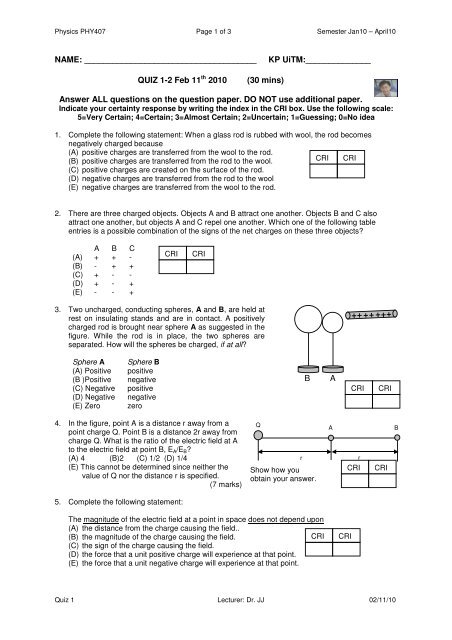 QUIZ 1-2 Feb 11th 2010 - DrJJ - UiTM