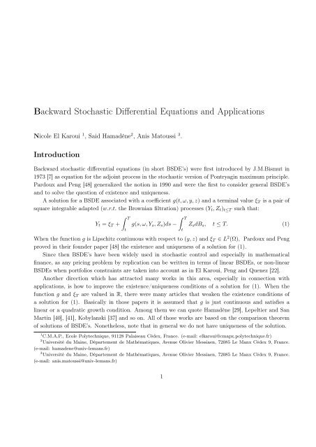 Backward Stochastic Differential Equations and ... - ResearchGate