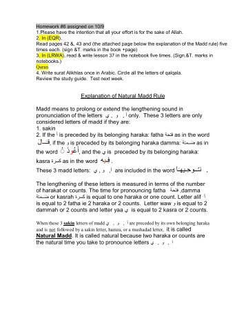 Explanation of Natural Madd Rule Madd means to prolong or extend ...