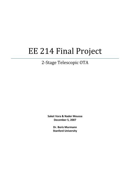 Ee 214 A Final Project A Fully Differential 2 Stage Saket Vora