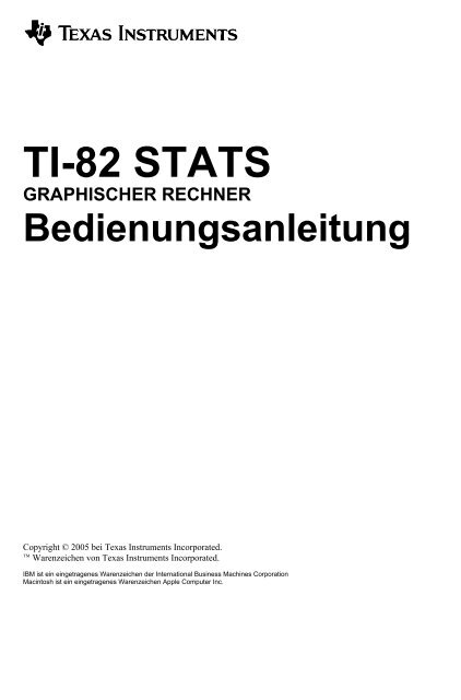 TI-82 STATS GRAPHISCHER RECHNER Bedienungsanleitung