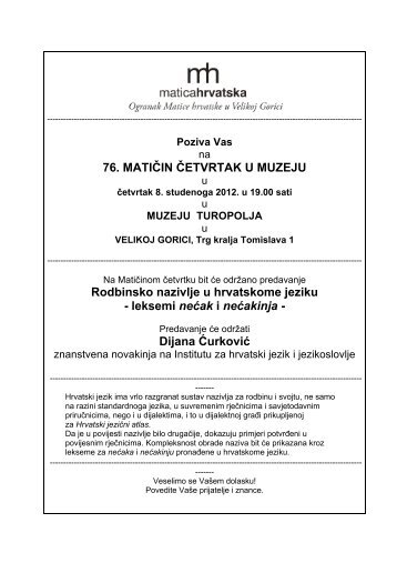 Preuzmite pozivnicu - Institut za hrvatski jezik i jezikoslovlje