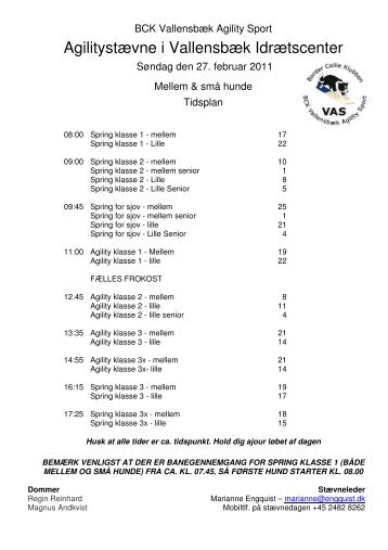 SÃ¸ndagens program - VallensbÃ¦k Agility Sport