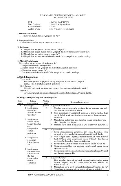 SMPN 3 BARADATU, RPP PAI 8, 2010/2011 RENCANA ...