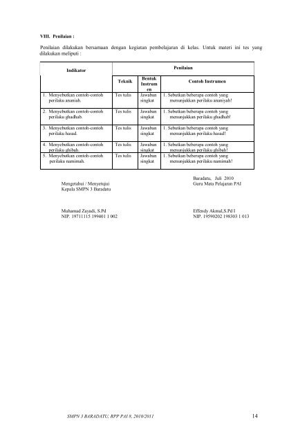 SMPN 3 BARADATU, RPP PAI 8, 2010/2011 RENCANA ...