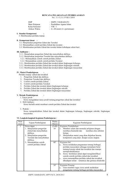 SMPN 3 BARADATU, RPP PAI 8, 2010/2011 RENCANA ...