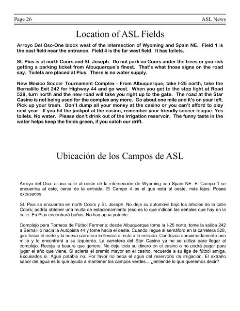 Spring 2007 newsletter.pub - Albuquerque Soccer League