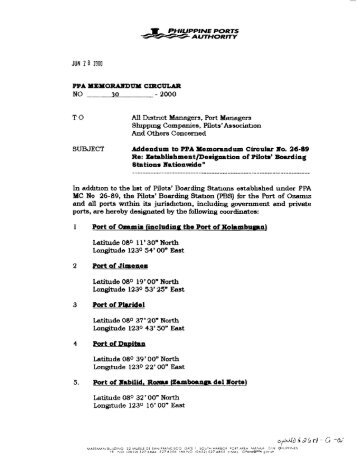 Addendum to PPA Memorandum Circular No. 26-89 Re