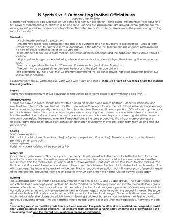 i9 Sports 5 vs. 5 Outdoor Flag Football Official Rules