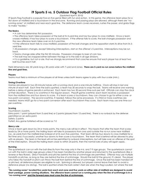 i9 Sports 5 vs. 5 Outdoor Flag Football Official Rules