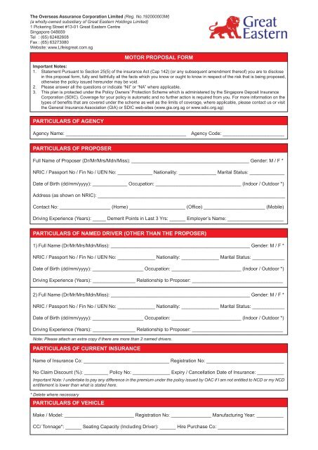 Proposal Form - Great Eastern Life