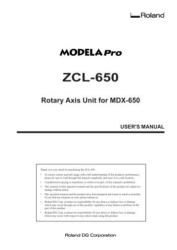 Roland ZCL-650 Rotary Axis Unit Users Manual - E-engraving.com