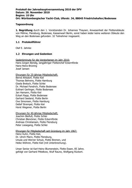 Protokoll der JHV 2010 - Deutsche Folkeboot Vereinigung
