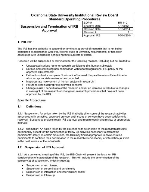 Oklahoma State University Institutional Review Board