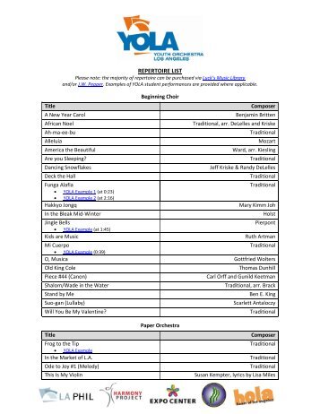 YOLA Repertoire List - LA Phil