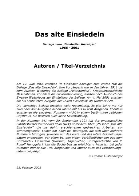 Das alte Einsiedeln - Klosterarchiv Einsiedeln