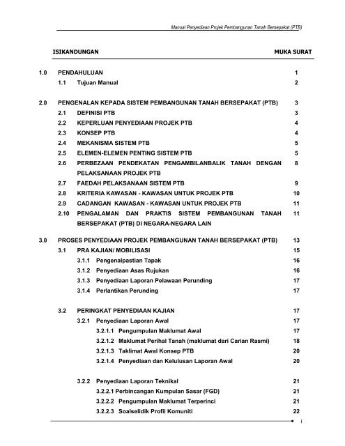 Manual Penyediaan Projek Pembangunan Tanah Bersepakat - JPBD