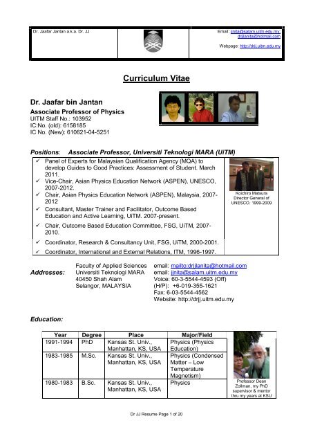 My Curriculum Vitae - DrJJ - UiTM