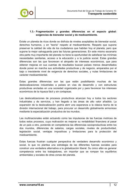 Documento final del Grupo de Trabajo de Conama 10 Transporte ...