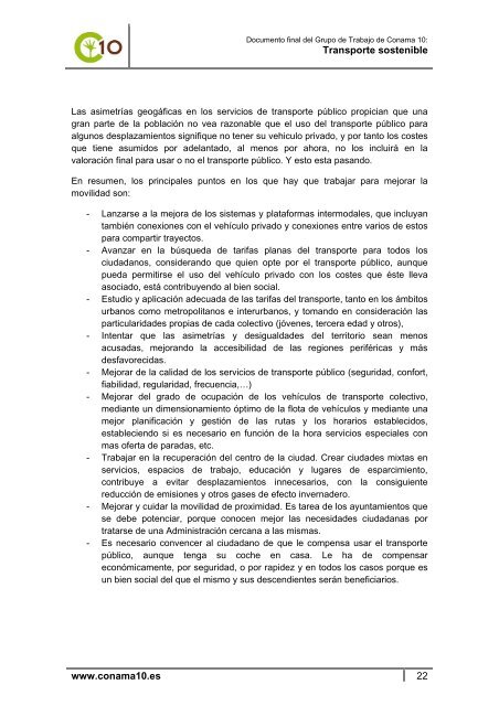 Documento final del Grupo de Trabajo de Conama 10 Transporte ...