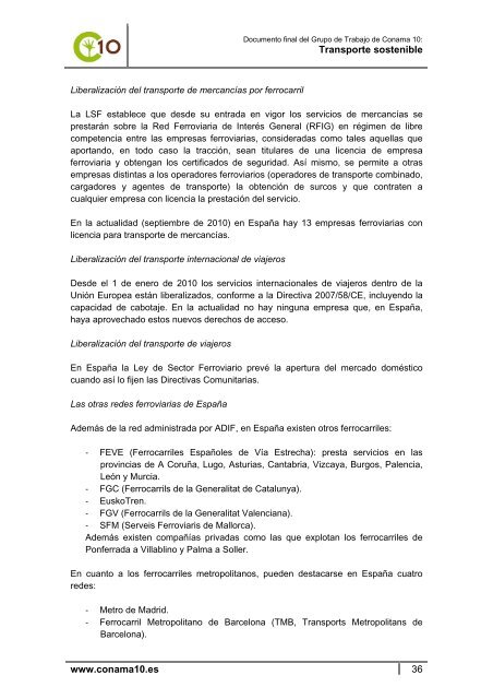 Documento final del Grupo de Trabajo de Conama 10 Transporte ...