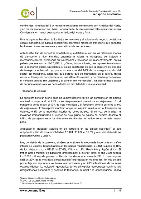 Documento final del Grupo de Trabajo de Conama 10 Transporte ...