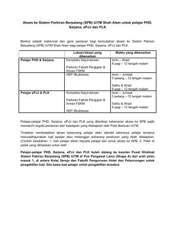 Akses ke Sistem Parkiran Berpalang (SPB) UiTM Shah Alam untuk ...
