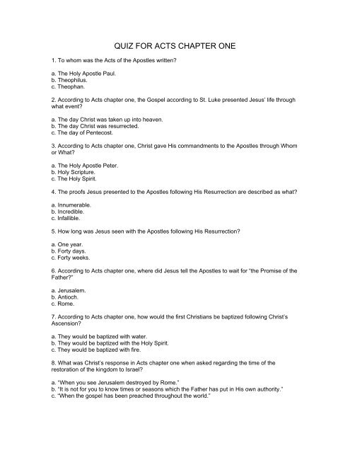 What Is The Book Of Acts Chapter 1 About Quiz For Acts Chapter Six 