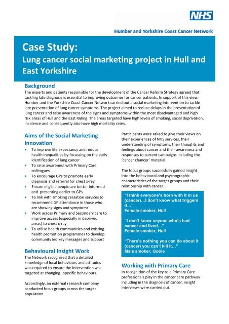 Lung Cancer Social Marketing Project Case Study 2011 North East