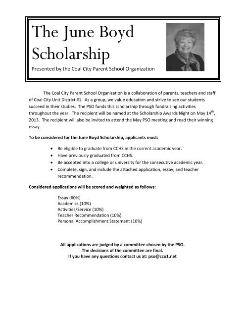 The June Boyd Scholarship - Coal City High School