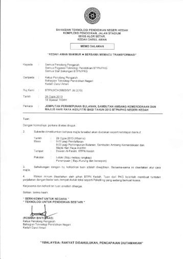 Surat jemputan - BTPN Kedah - Bahagian Teknologi Pendidikan
