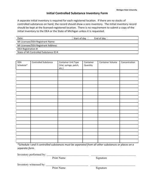 Initial Controlled Substance Inventory Form - Michigan State University